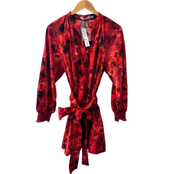 Alice + Olivia Janis Godet Mini Dress Red Floral Size 8 / Medium NWT - Picture 2 of 11